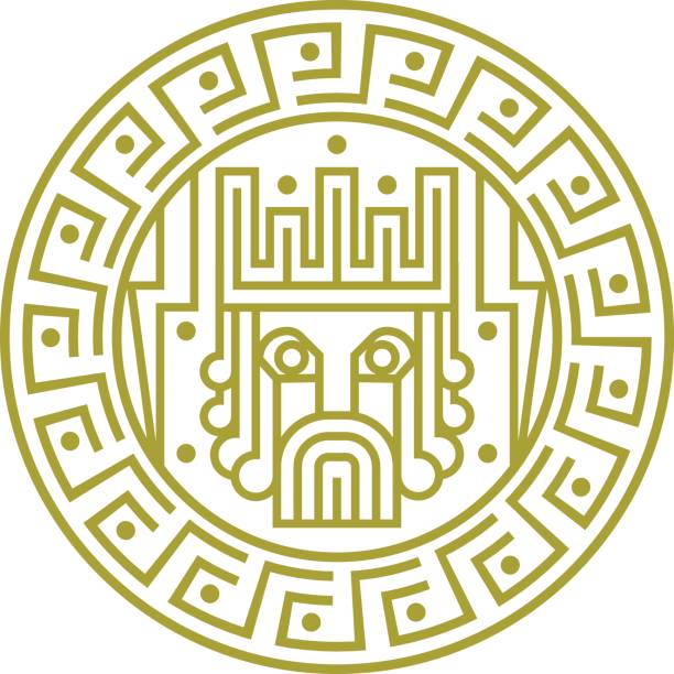 Zeus head Zeus head in circle with greec ornaments for logotype zeus stock illustrations