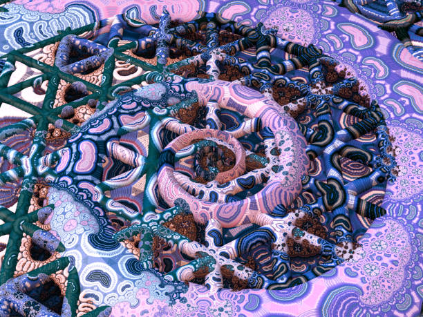 istock Crazy pattern pink blue 3D fractal spiral on triangle grid 647265714