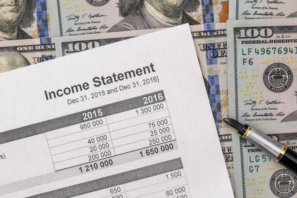istock Income statement financial report  with us dollar, pen 647266330