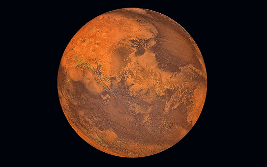 Planet Mars isolated in black