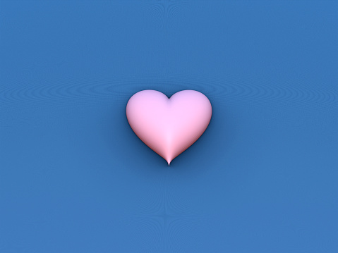 A plumptious pink heart placed on a blue fractal-generated background. A vision of love suited to a Valentine's Day card design.