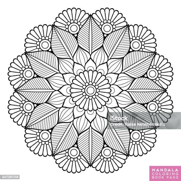 Flower Mandala Vintage Decorative Elements Oriental Pattern Vector Illustration Islam Arabic Indian Moroccanspain Turkish Pakistan Chinese Mystic Ottoman Motifs Coloring Book Page Stock Illustration - Download Image Now