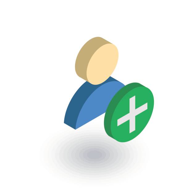 add user, new friend, member and plus sign, isometric flat icon. 3d vector add user, new friend, member and plus sign, isometric flat icon. 3d vector colorful illustration. Pictogram isolated on white background user profile illustration stock illustrations