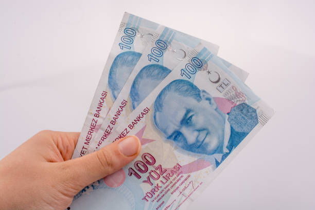 istock Hand holding 100 Turksh Lira banknotes  in hand 647290626