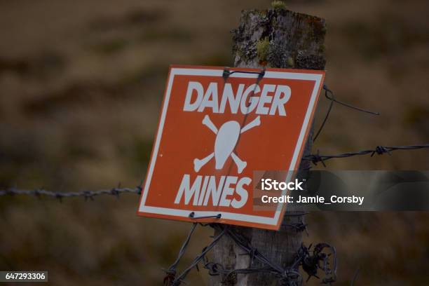 Danger Mines Stock Photo - Download Image Now - Land Mine, Danger, Falklands War