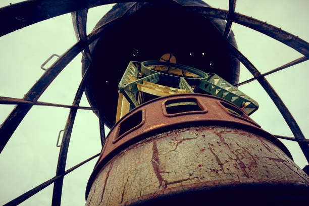 Where the light at the top of the lighthouse used to be, now unused