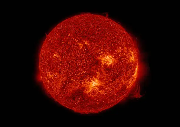 Sun view from space isolated in black