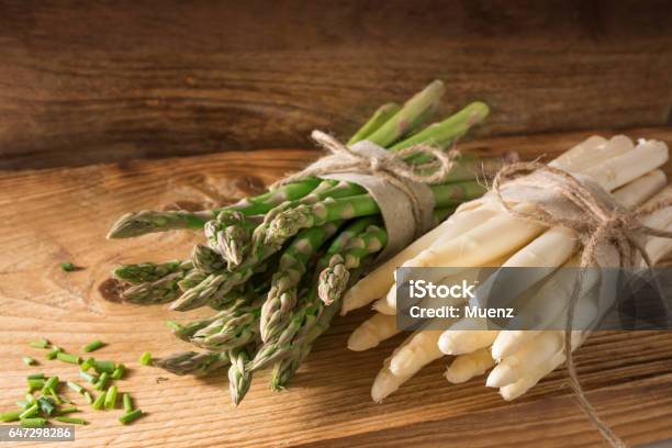 Fresh Asparagus On Rustic Wood Stock Photo - Download Image Now - Asparagus, White Asparagus, Green Color