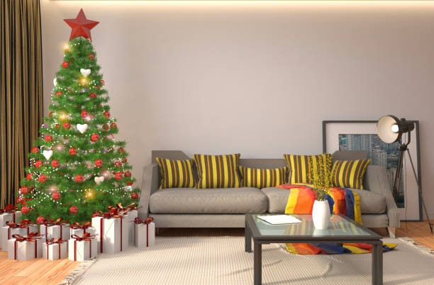 istock Christmas tree with decorations in the living room. 3d illustration 647301456