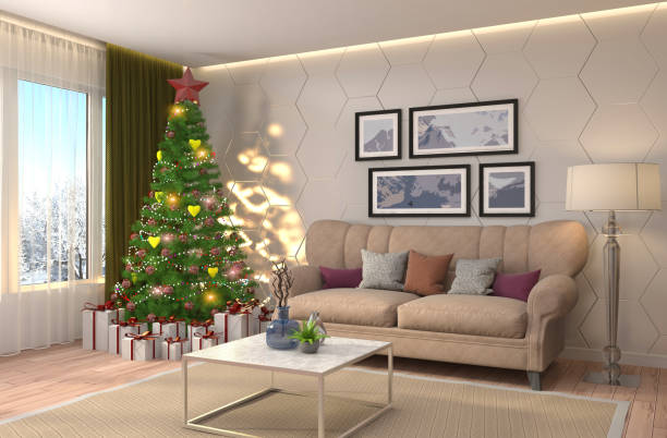 istock Christmas tree with decorations in the living room. 3d illustration 647301946