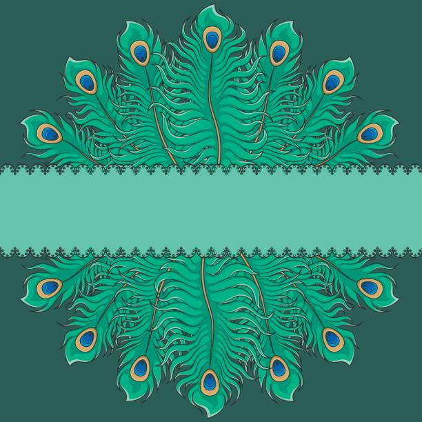 istock Greeting card with peacock feathers and a place for an inscription 647304290