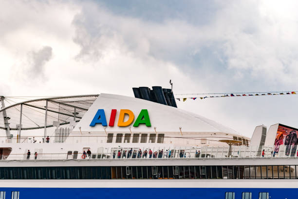 Rostock, Germany - August 2016: : cruise ship from aida lies in Warnemuende harbour