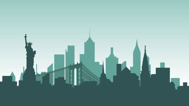 ilustraciones, imágenes clip art, dibujos animados e iconos de stock de viaje estados unidos silueta arquitectura edificios ciudad ciudad país - new york city