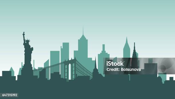 Соединенные Штаты Америки Силуэт Архитектуры Зданий Города Страны Путешествия — стоковая векторная графика и другие изображения на тему Нью-Йорк