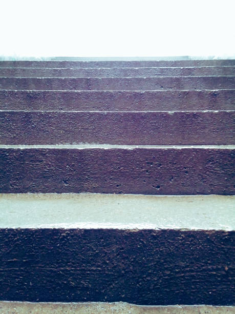 istock Low angle view of modern wet concrete stairs. 647328548
