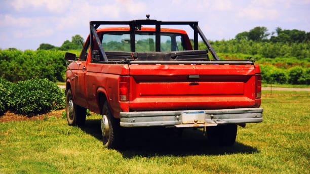 istock Red vintage american truck 647331334