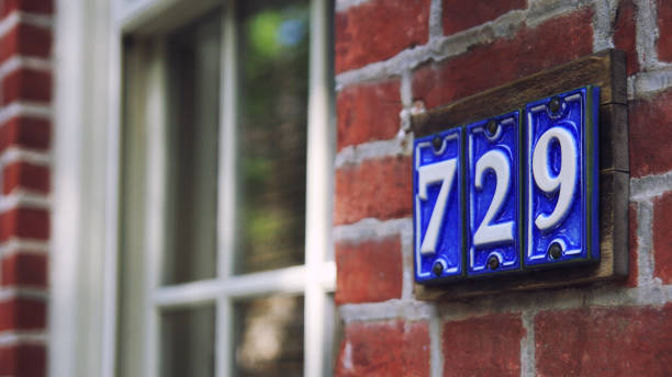 istock Blue ceramic street number plate 647331794