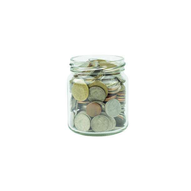 istock Glass jars with coins like diagram, isolated 647336852