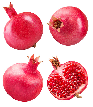 Set of pomegranetes isolated on white bsckground with clipping path