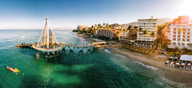 Panoramic Aerial View of Puerto Vallarta Skyline in Mexico.