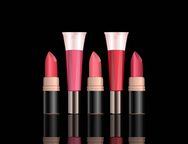 istock Glamorous Set of tubes with lip gloss and lipstick on the  sparkling effects background 647343232