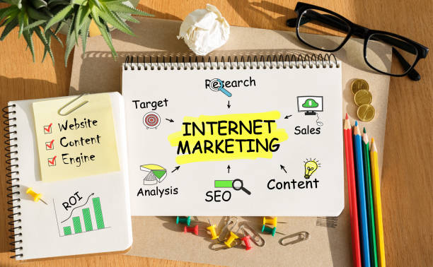 istock Notebook with Toolls and Notes about Internet Marketing 647343358