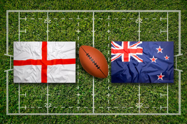 istock England vs. New Zealand flags on rugby field 647347832