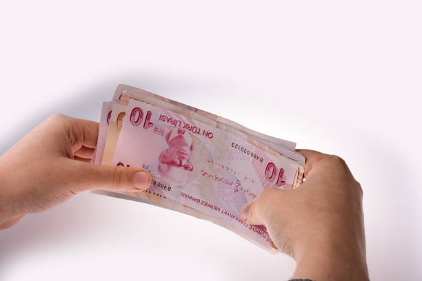 istock Hand holding Turksh Lira banknotes  in hand 647351982