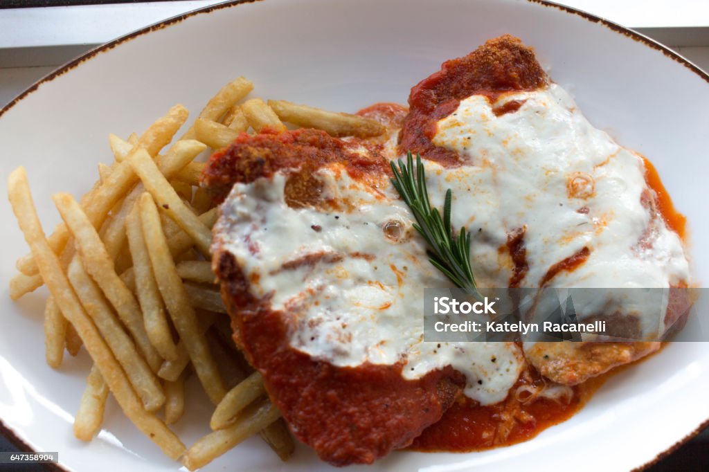 Chicken Parmesan Creamy burrata mozzarella chicken parmesan dish Parmigiana Stock Photo