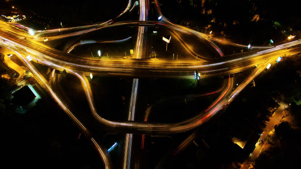 istock Top view bridge in the night shot 647361474