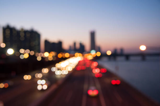 Seoul, South Korea: City night light bokeh and blurred background