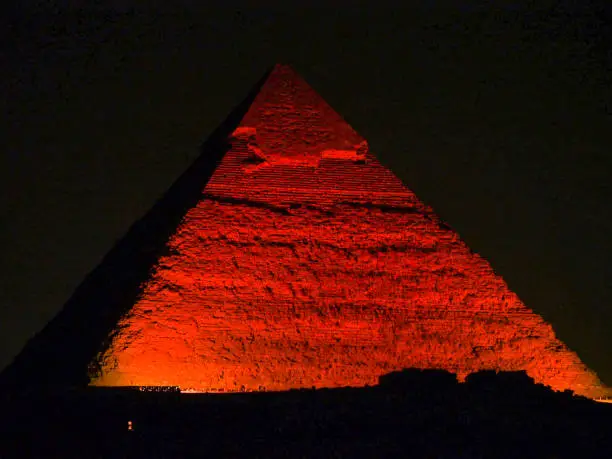 Photo of Illuminated Pyramid of Giza During Evening Light Show