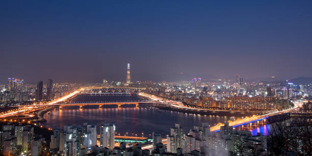istock Night view of Seoul skyline and Han river. 647369368