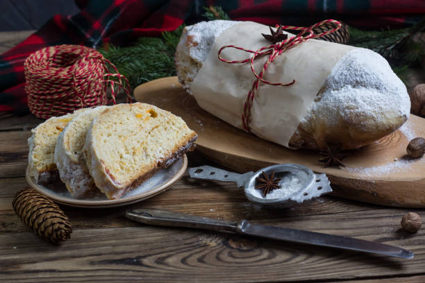 istock Christmas stollen. Traditional German festive baking. 647377016