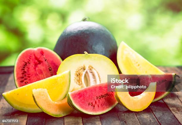 Fresh Watermelons And Melons Stock Photo - Download Image Now - Cantaloupe, Watermelon, Melon