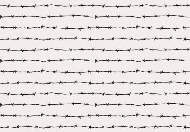 ilustrações de stock, clip art, desenhos animados e ícones de steel rusty barbwire seamless pattern - arame farpado