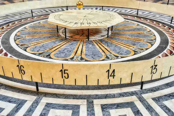 Photo of Foucault's pendulum Inside of French Mausoleum for Great People of France - the Pantheon in Paris.