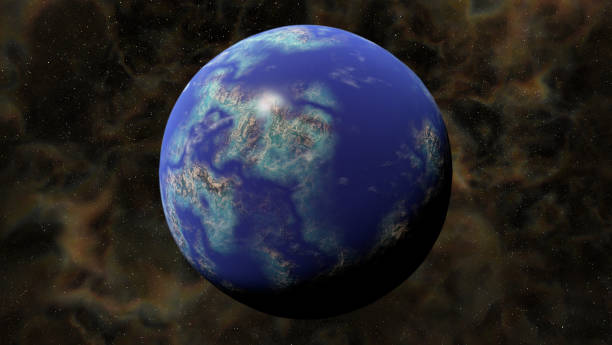 istock beautiful earth-like planet in deep space orbiting a bright sun 647392120