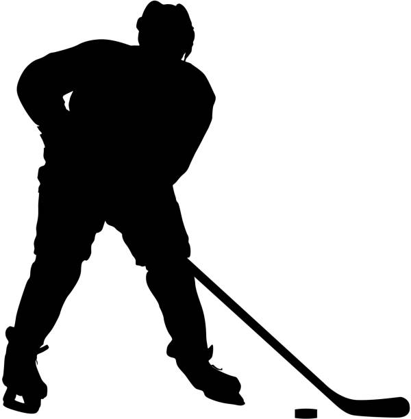 illustrations, cliparts, dessins animés et icônes de silhouette du joueur de hockey. isolé sur blanc. illustrations vectorielles - ice hockey hockey puck playing shooting at goal
