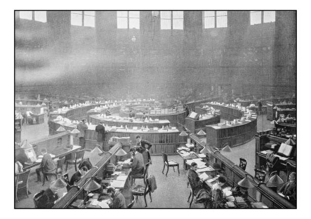 Antique London's photographs: British Museum Reading room Antique London's photographs: British Museum Reading room dealing room photos stock illustrations