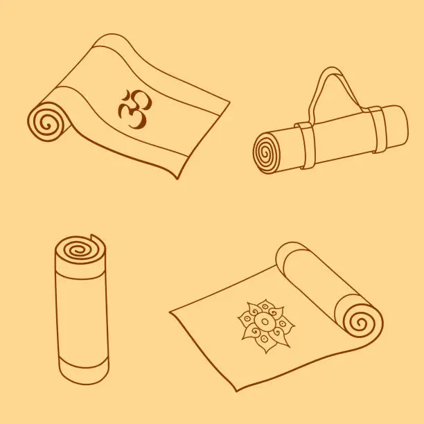 Vector illustration of Vector set of yoga mat doodles