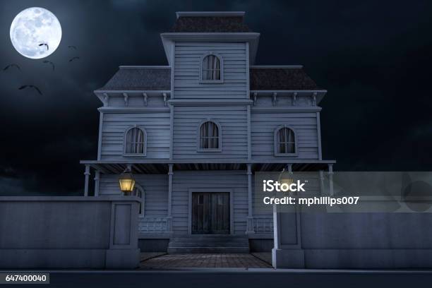 Halloween Haunted House Mansion Stock Photo - Download Image Now - House, Spooky, Mansion