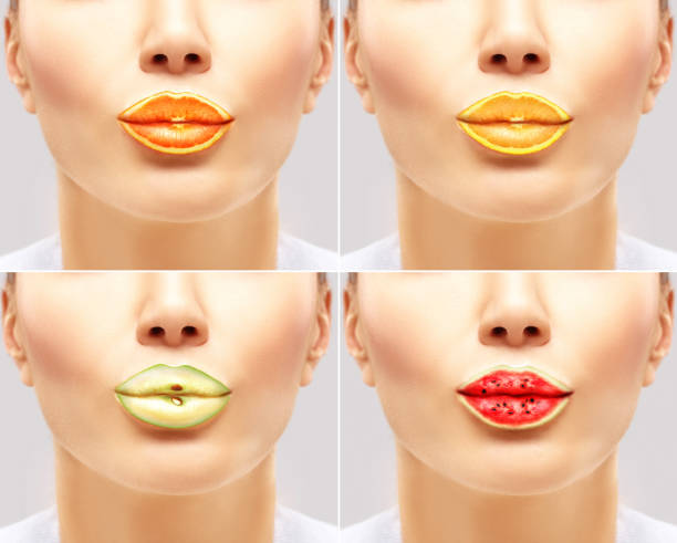 istock Fruit mix lips .Woman's mouths with fruity lip gloss 647405388