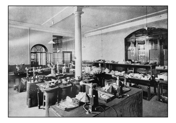 Antique London's photographs: Goldsmith Hall, The Assay Office Antique London's photographs: Goldsmith Hall, The Assay Office laboratory equipment photos stock illustrations