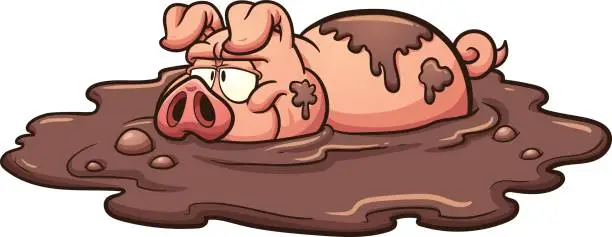 Vector illustration of Pig in mud