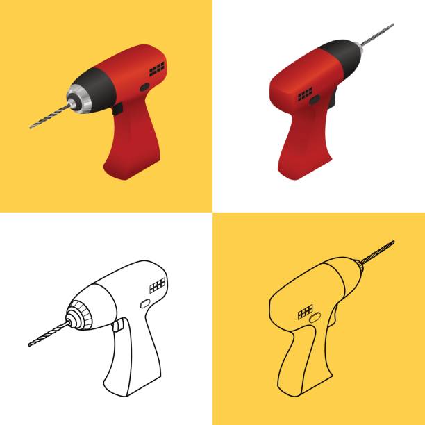 satz von symbolen eines bohrers - bohrmaschine stock-grafiken, -clipart, -cartoons und -symbole