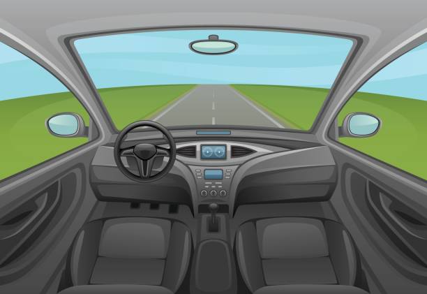 автомобиль внутри - mirror car rear view mirror road stock illustrations