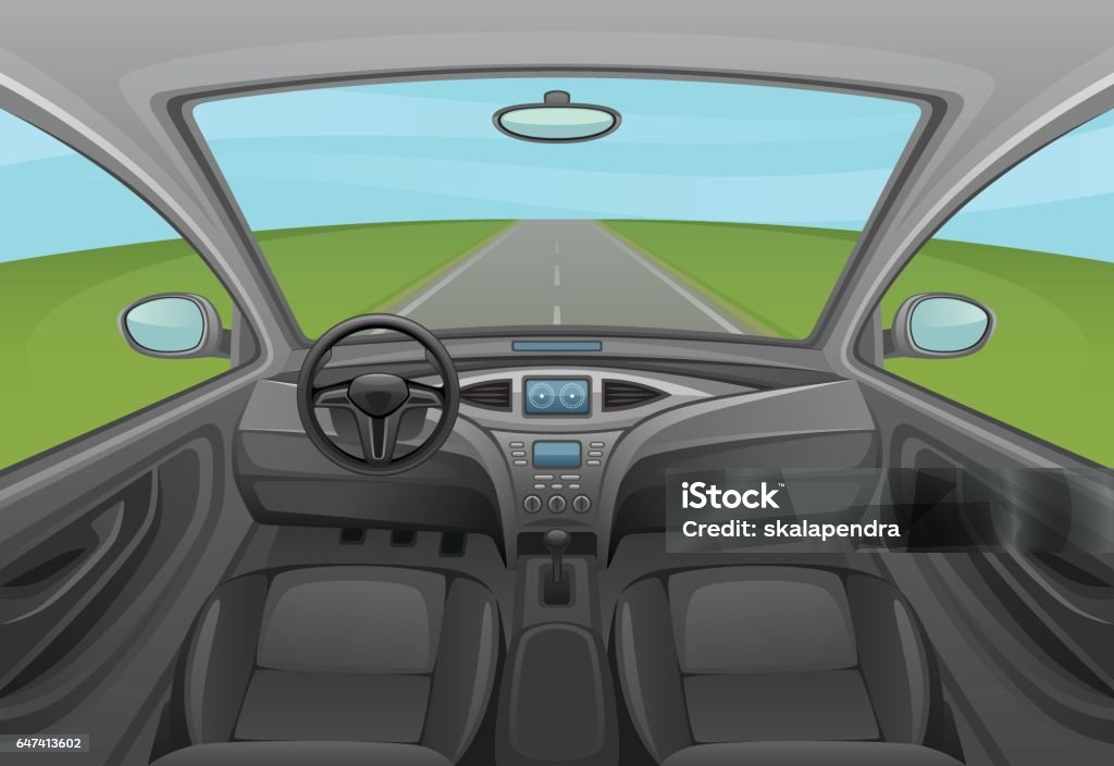 Car inside Inside view on the interior of the car Car stock vector