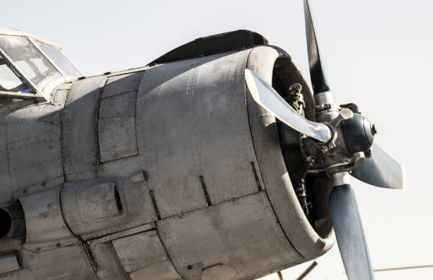 istock Front close-up of an old military plane. 647419964