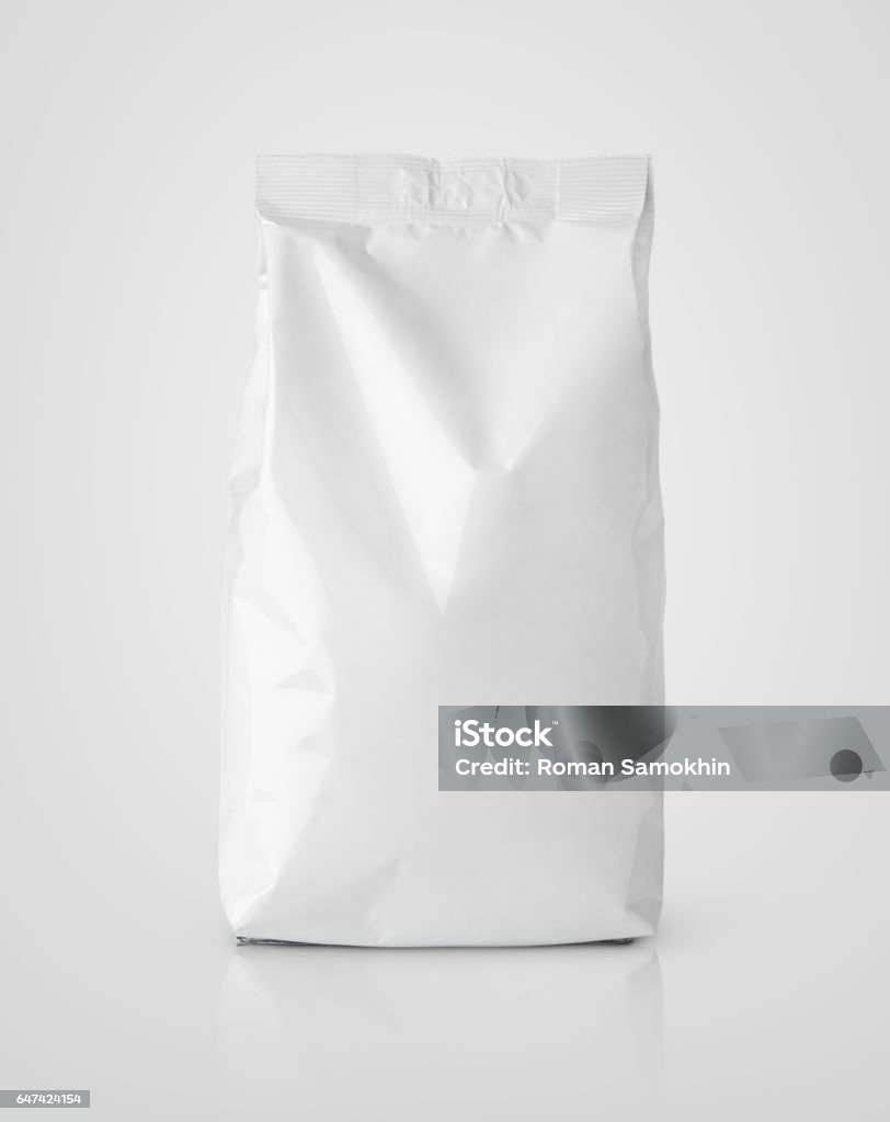 Snack blank white paper bag package on gray Blank snack white paper bag package on gray with clipping path Paper Bag Stock Photo